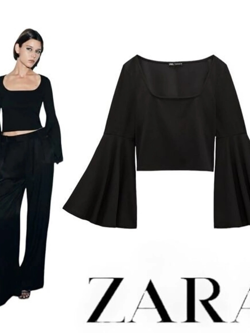 Zara Black Square Neck Crop Top with Center Seam#201